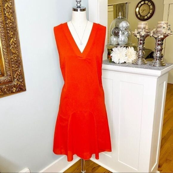 J. Crew Red V Neck Sleeveless Dress Flounce Hem 8 Medium - Picture 2 of 8